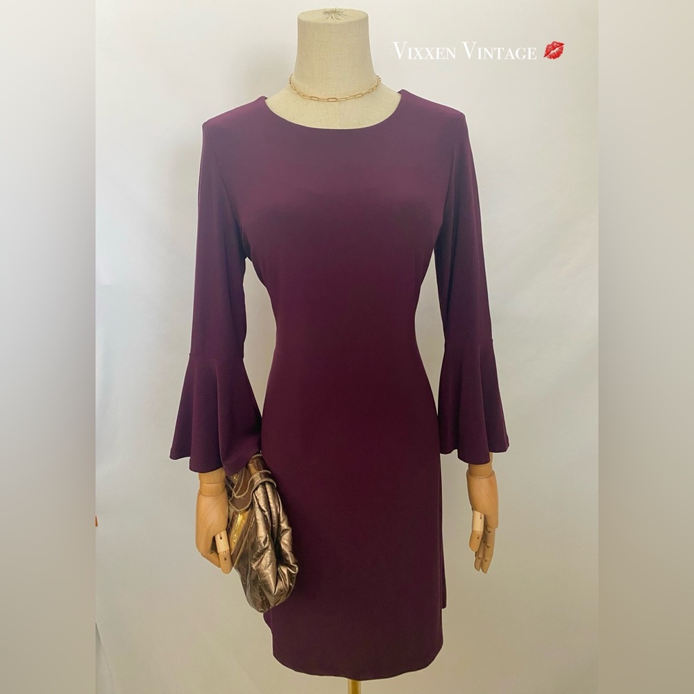 TOMMY HILFIGER 'BELL SLEEVE SHEATH DRESS' IN AUBERGINE - Picture 2 of 5